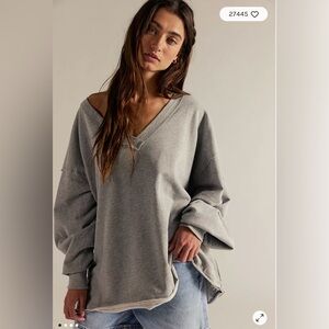We the Free/Free People Venice V-Neck, Heather Gray Sweatshirt, Like NEW!